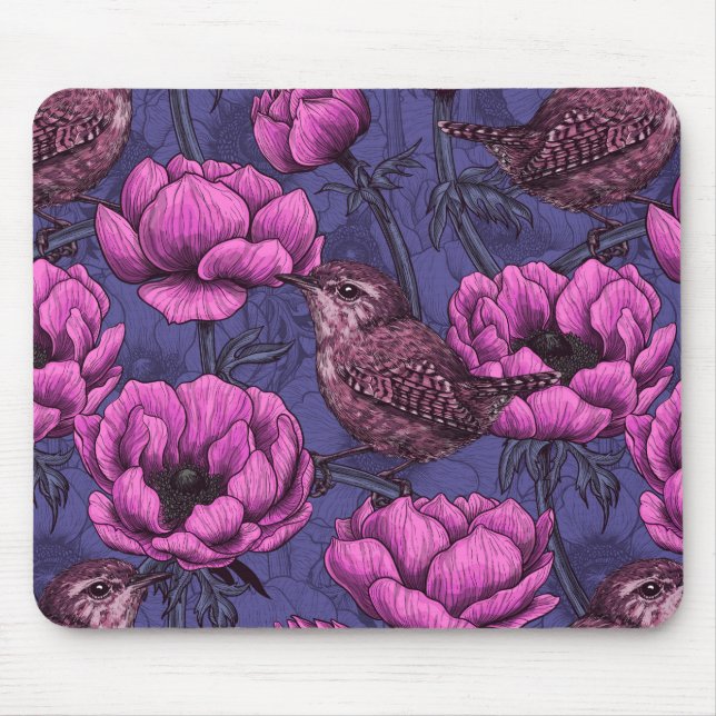 Mousepad Wrens no jardim de anêmonas (Frente)
