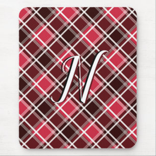 Mousepad Xadrez Clássica de Tartan Vermelho Monograma Pret
