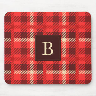 Mousepad Xadrez de aparência do Flanel vermelho com monogra