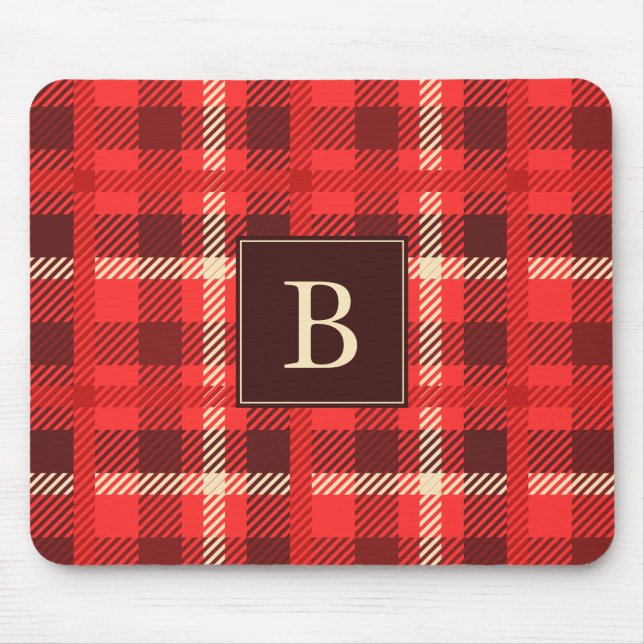 Mousepad Xadrez de aparência do Flanel vermelho com monogra (Frente)