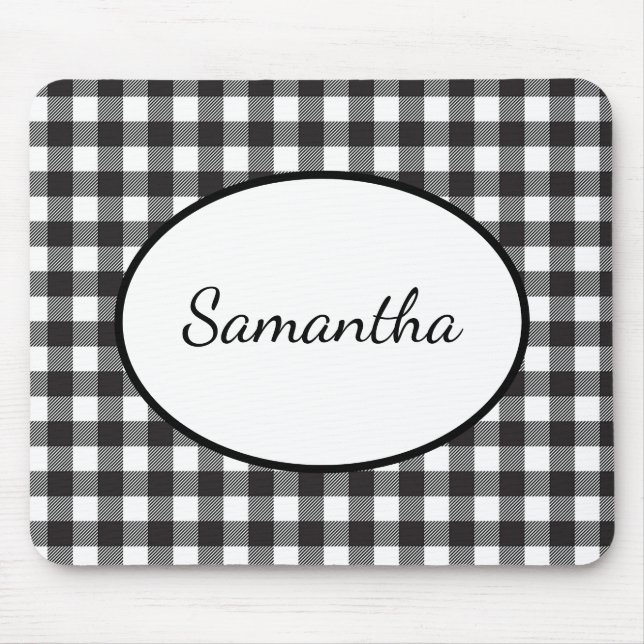 Mousepad Xadrez de Búfalo Preto e Branco Monogramado (Frente)