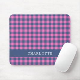 Mousepad Xadrez de Búfalo Retro Rosa Azul Nome Personalizad