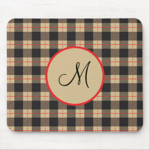 Mousepad Xadrez de Búfalo Vermelho e Preto Marrom Monogram