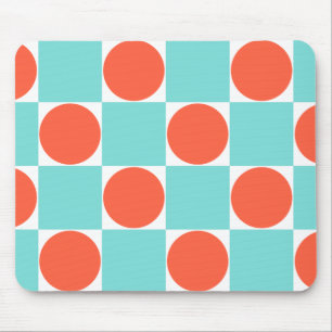 Mousepad Xadrez de Círculos Coral e Água