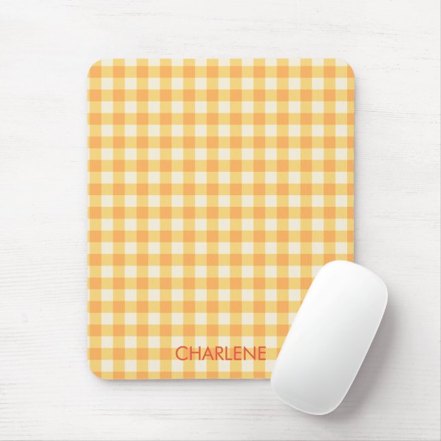 Mousepad Xadrez de Gingham Preppy Gingham Ish Laranja Amare (Com mouse)