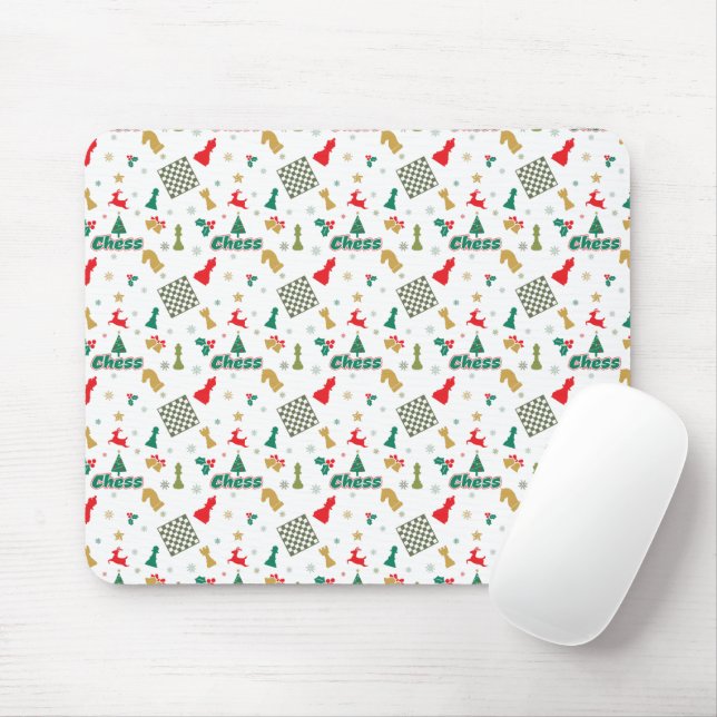 Mousepad Xadrez de Natal - Pedaços, Árvore, Holly, Reindeer (Com mouse)