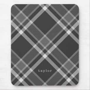 Mousepad Xadrez de Tartan de Cinza e Preto Russo com Nome
