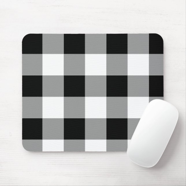 Mousepad Xadrez de Verificação de Buffalo Preto e Branco (Com mouse)