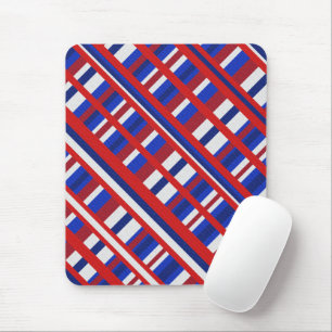 Mousepad Xadrez Escocês em Diagonal Vermelho, Branco e Azul