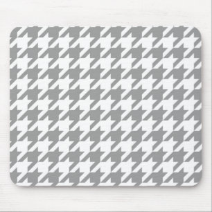 Mousepad Xadrez Houndstooth Branco Cinza Cinzento