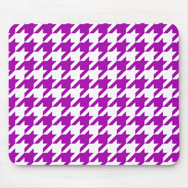 Mousepad Xadrez Houndstooth Branco Roxo (Frente)