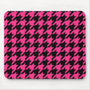 Mousepad Xadrez Houndstooth Preto Rosa