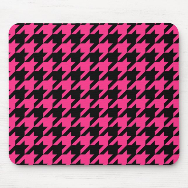 Mousepad Xadrez Houndstooth Preto Rosa (Frente)