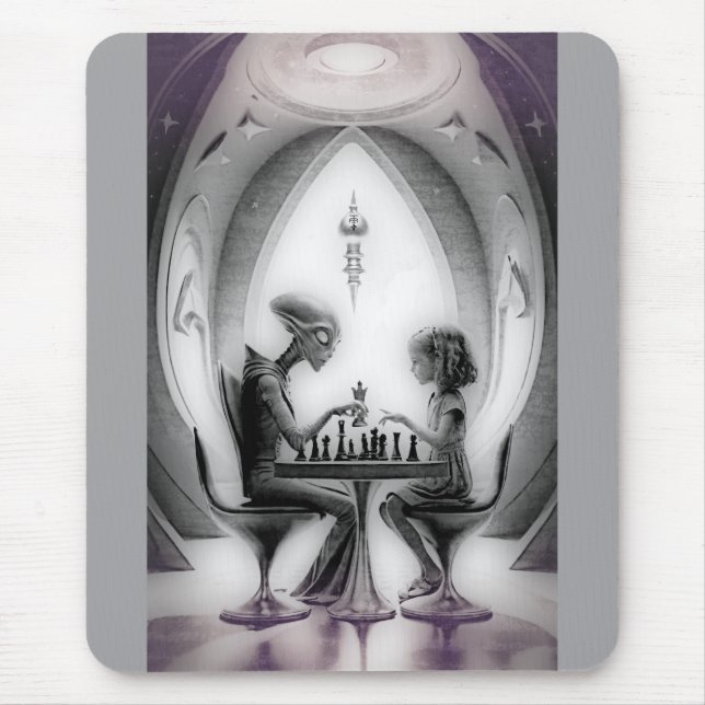 Mousepad Xadrez intergaláctico: Alienígena vs Rapariga (Frente)