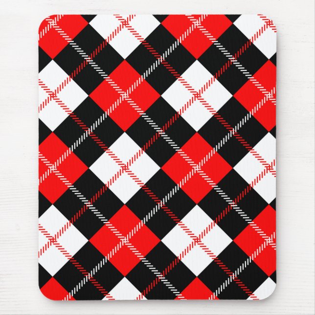 Mousepad Xadrez Red Black White Argyle (Frente)