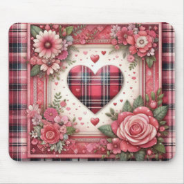 MOUSEPAD XADREZ ROSA DO DIA DOS NAMORADOS CORAÇÕES E FLORES
