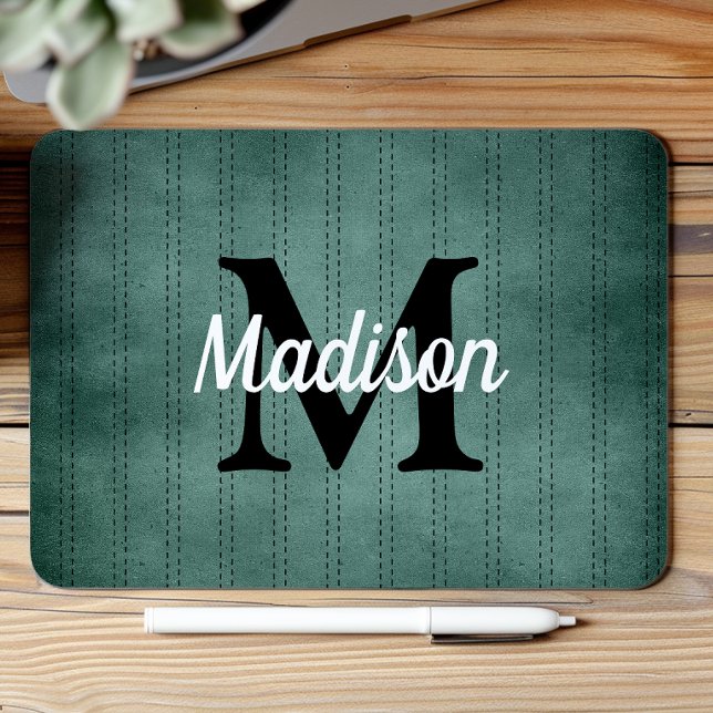 Mousepad Xadrez Verde Vintage Monograma Retro (Criador carregado)