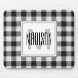 Mousepad Xadrez/Verificação de Buffalo Preto e Branco Monog