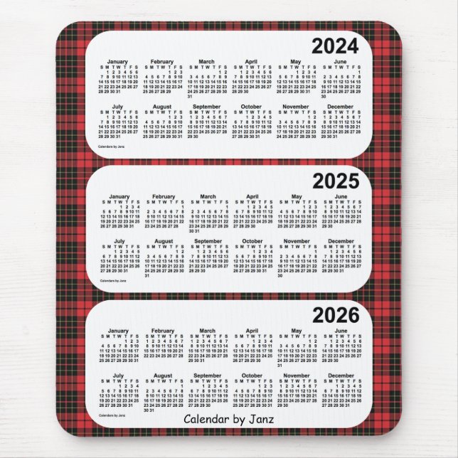Mousepad xadrez Vermelha 2024-2026 Calendário de 3 anos por (Frente)
