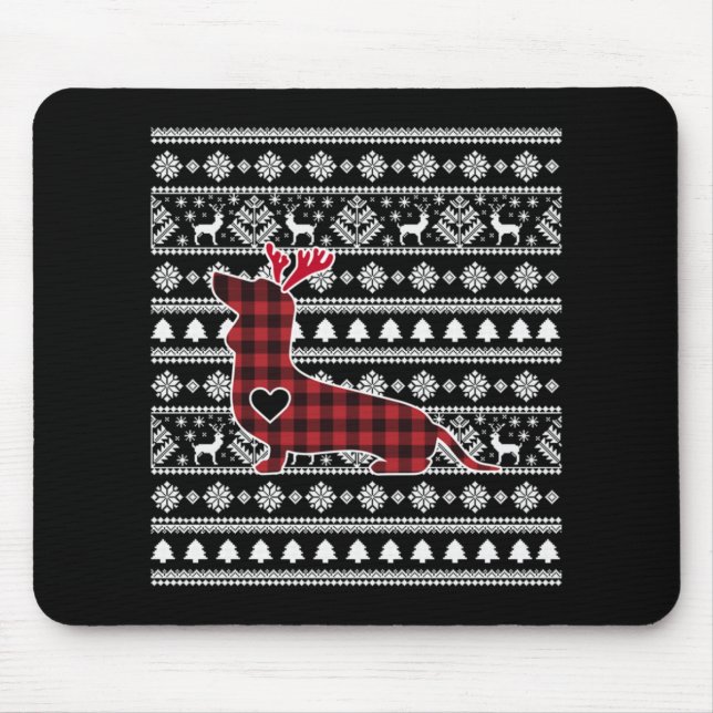 Mousepad Xadrez Vermelha Buffalo Dachshund Dog Natal (Frente)