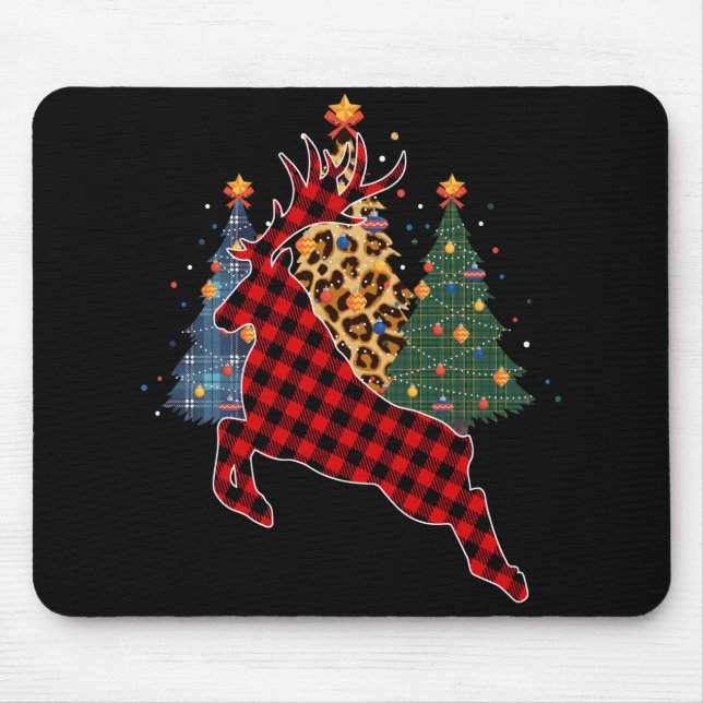Mousepad Xadrez Vermelha Reindeer Buffalo Deer Family Pajam (Frente)