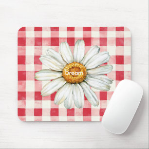 Mousepad Xadrez Vermelho Creme Flor de Margarida