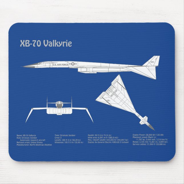 Mousepad XB-70 Valkyrie - Planos de avião Blueprint ABD (Frente)