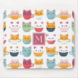 Mousepad Xícaras de Chá de Gatos Monograma Canecas de Café 