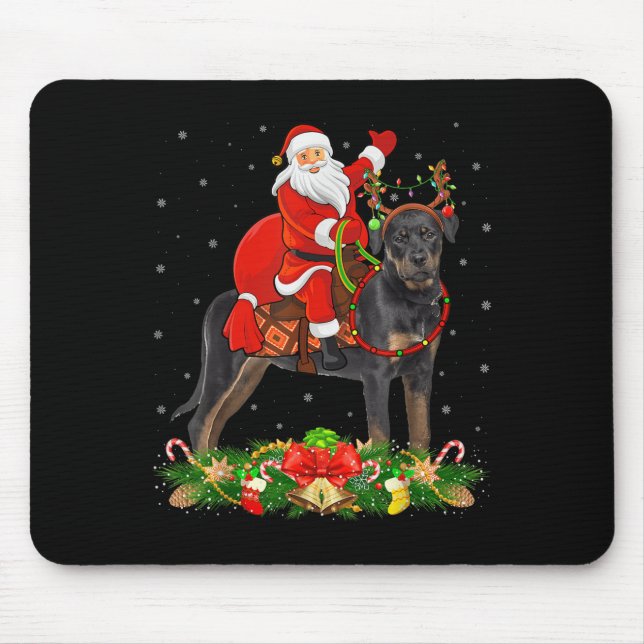 Mousepad Xmas Decor Funny Santa Riding Rottweiler Dog Chris (Frente)