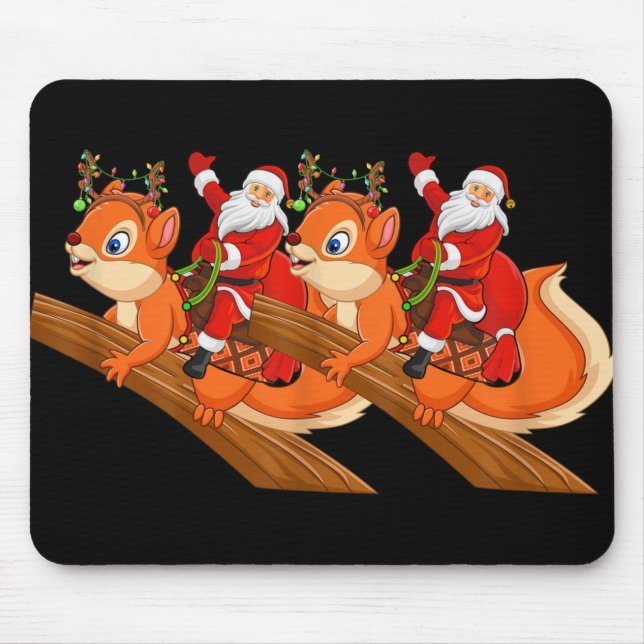 Mousepad Xmas Family Matching Funny Santa Riding Squirrel C (Frente)