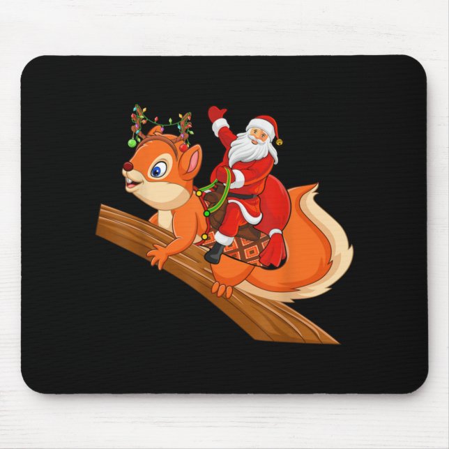 Mousepad Xmas Family Matching Funny Santa Riding Squirrel C (Frente)