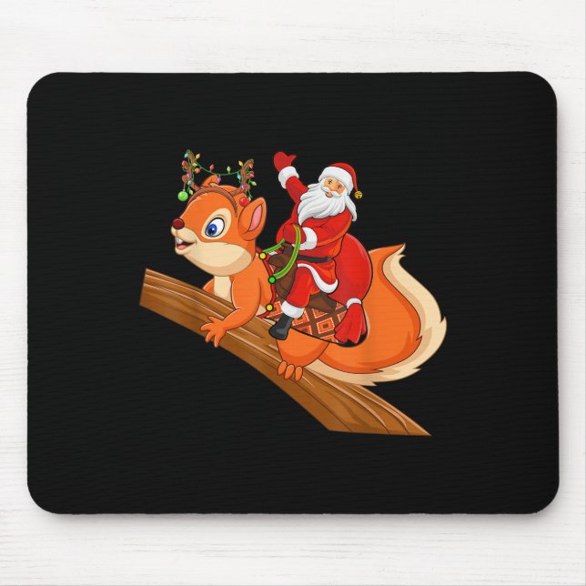 Mousepad Xmas Family Matching Funny Santa Riding Squirrel C (Frente)