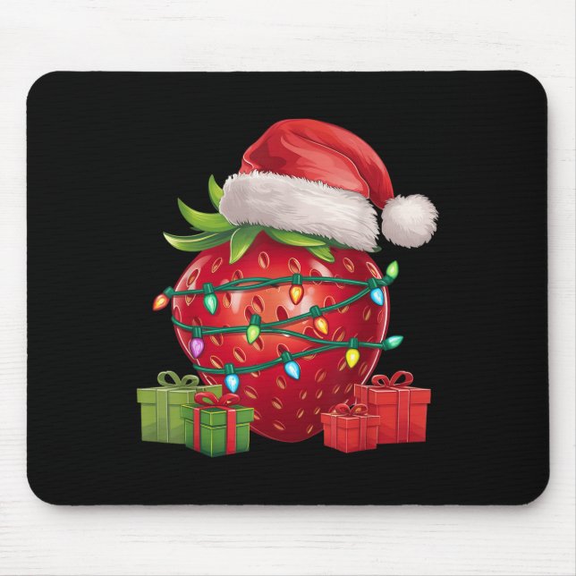 Mousepad Xmas Lighting Santa Hat Strawberry Christmas  (Frente)