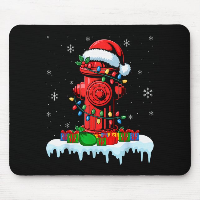 Mousepad Xmas Lights Fire Hydrant Firefighter Christmas  (Frente)
