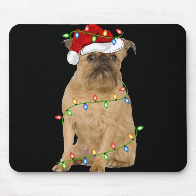 Mousepad Xmas Lights Santa Hat Brussels Griffon Dog Christm (Frente)