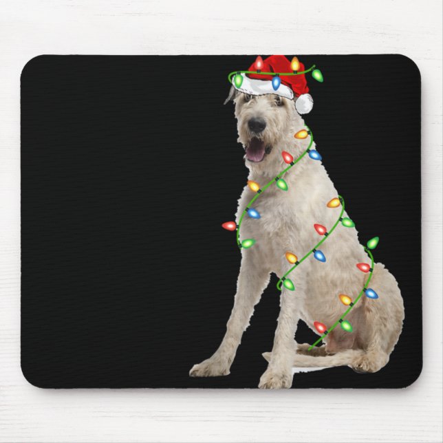 Mousepad Xmas Lights Santa Hat Irish Wolfhound Dog Christma (Frente)