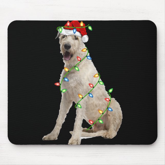 Mousepad Xmas Lights Santa Hat Irish Wolfhound Dog Christma (Frente)