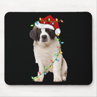 Mousepad Xmas Lights Santa Hat Santo Bernard Dog Natal