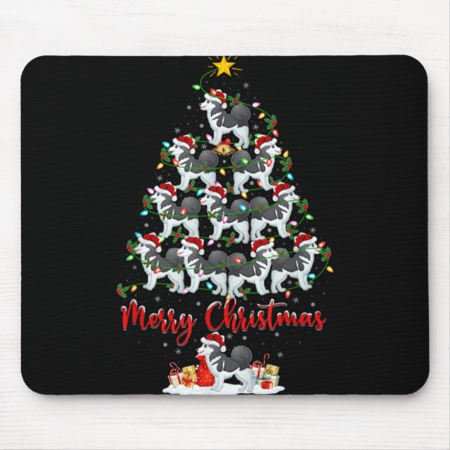 Mousepad Xmas Lights Santa Siberian Husky Dog Christmas Tre (Frente)