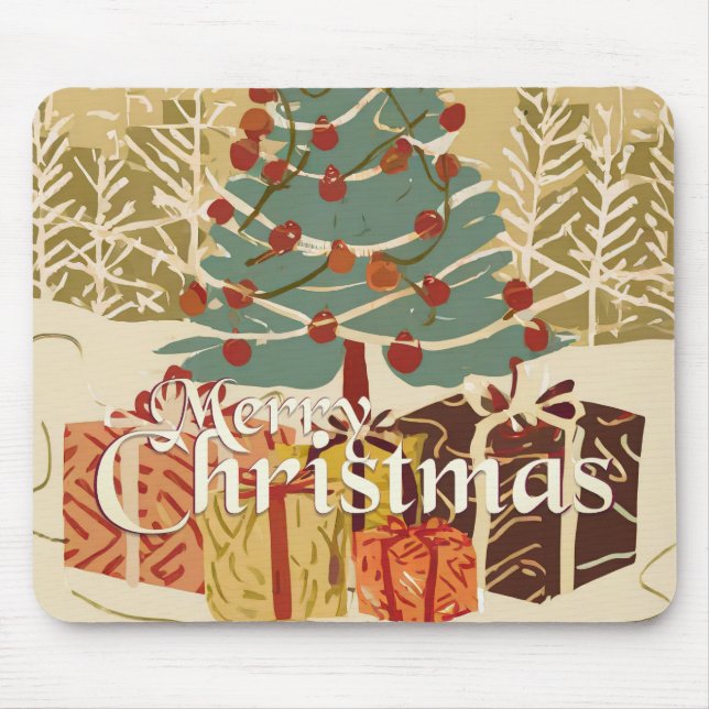 Mousepad Xmas Motif, com presentes na árvore de Natal (Frente)