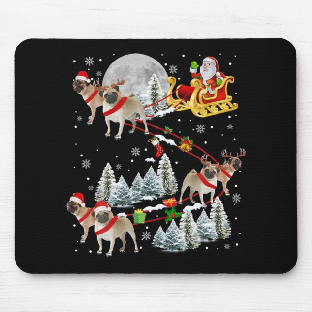 Mousepad Xmas Pug Sledge Christmas Sledge Santa Dog  (Frente)
