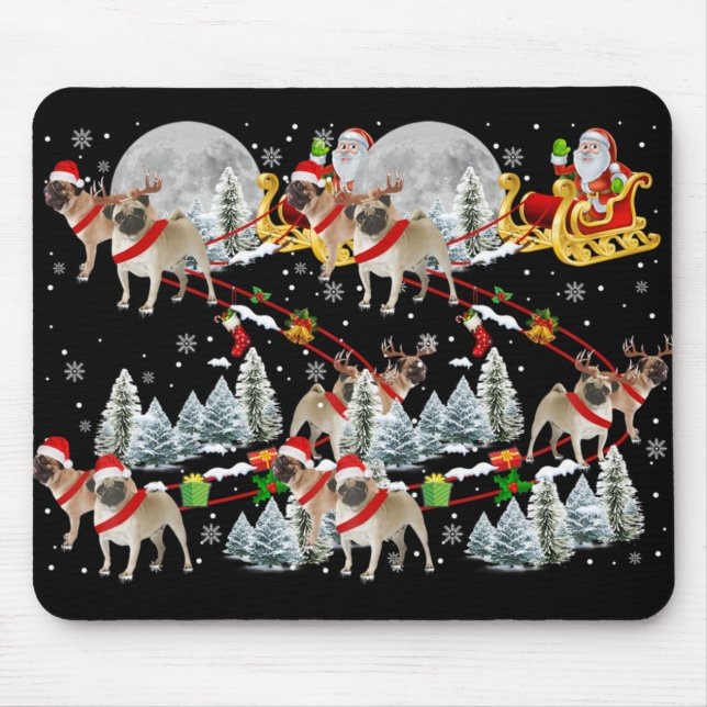 Mousepad Xmas Pug Sledge Christmas Sledge Santa Dog T Shirt (Frente)