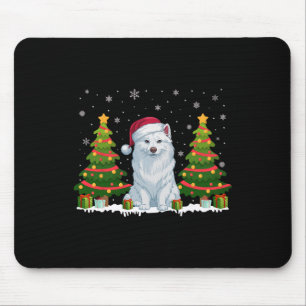 Mousepad Xmas Tree Lights American Eskimo Dog Papais noeis