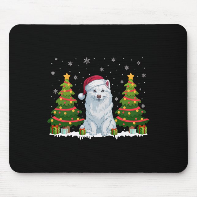 Mousepad Xmas Tree Lights American Eskimo Dog Papais noeis  (Frente)