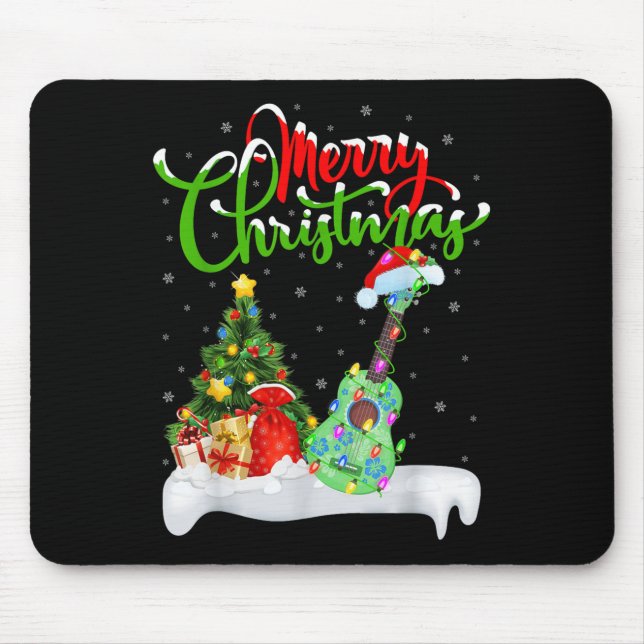 Mousepad Xmas Tree Lights Santa Hat Musical Ukulele Guitar  (Frente)