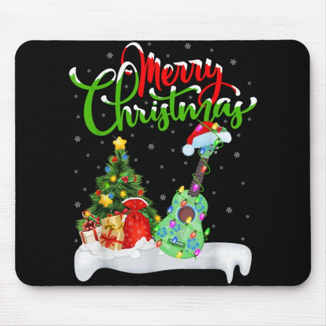 Mousepad Xmas Tree Lights Santa Hat Musical Ukulele Guitar  (Frente)