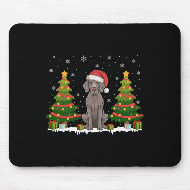 Mousepad Xmas Tree Lights Weimaraner Dog Santa Hat Christma (Frente)
