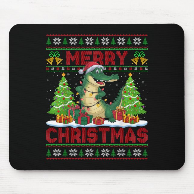 Mousepad Xmas Tree Ugly Style Santa Hat Alligator Christmas (Frente)