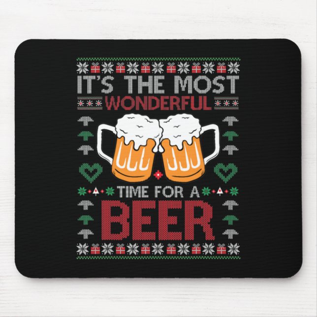 Mousepad Xmas Wonderful Time For A Beer Ugly Christmas S  (Frente)