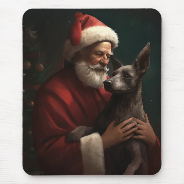 Mousepad Xoloitzcuintli com Papai Noel Natal Festivo (Frente)
